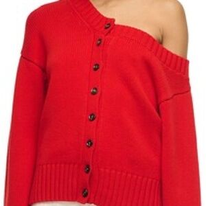 Interior The Agnes one shoulder cardigan in red cashmere size XL